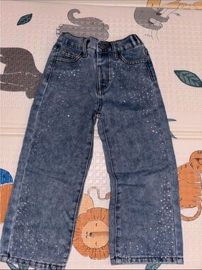 SHEIN Light Blue/Pink Denim Girls Ruffled Waist Jeans